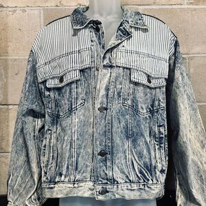Urban Equipment Denim Jacket Mens M Acid Wash Hickory Stripe Grunge VTG 80s Boxy